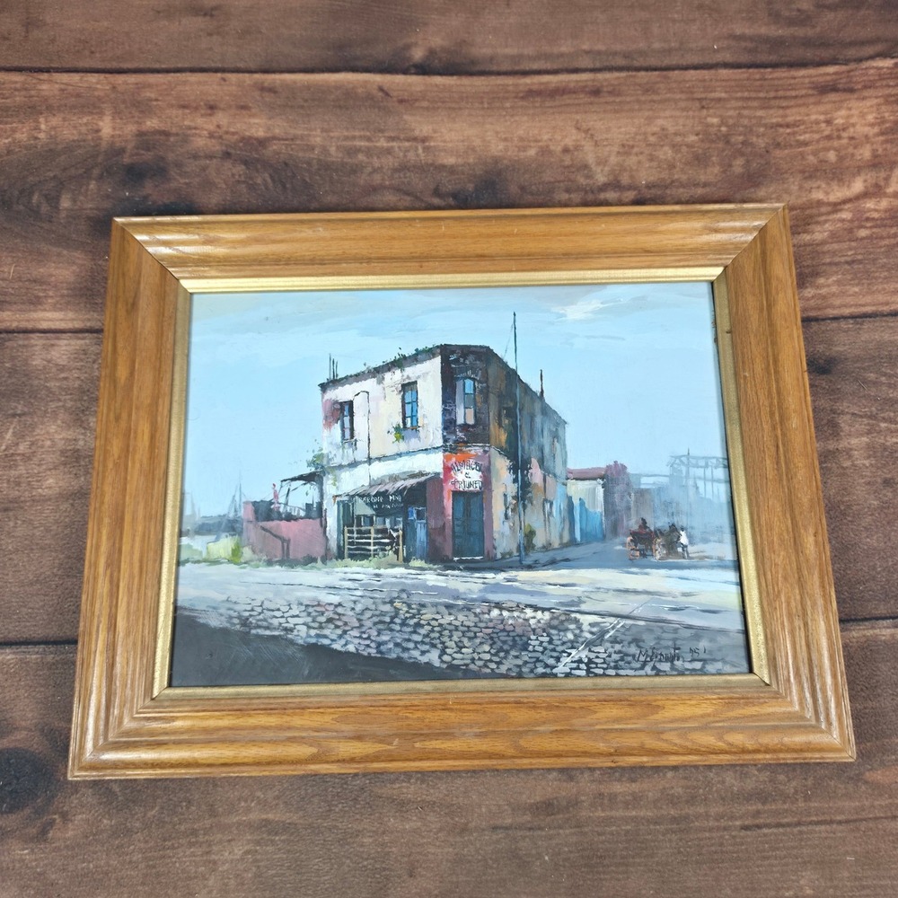 Marcelo Erustes El Triunfo Painting Argentine Art 12x16 Blue Good 1995 Signed